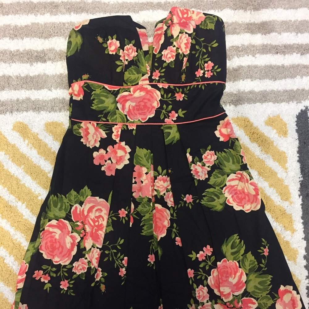 Floral Cotton Strapless Midi Garden Party Dress